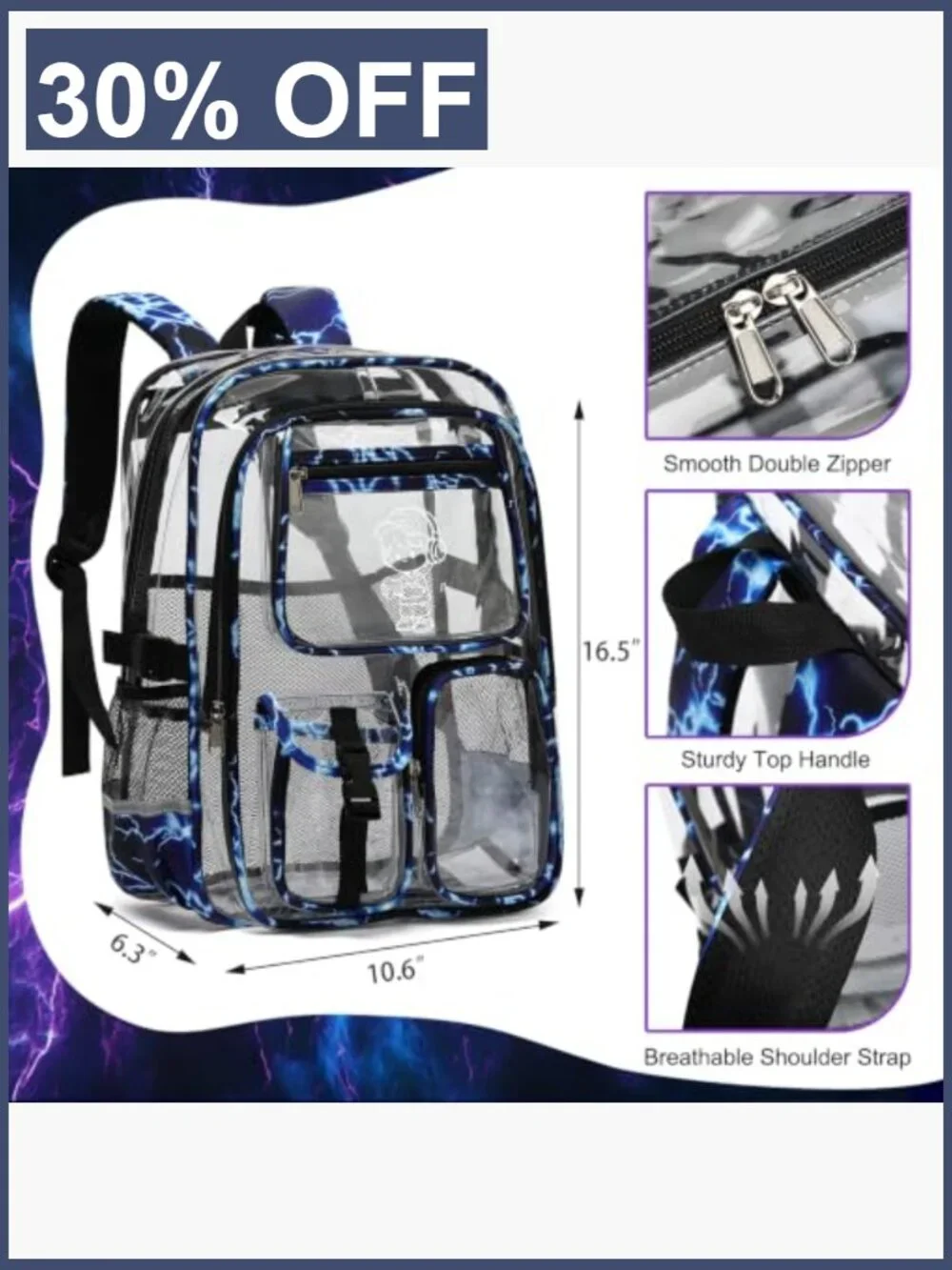 Clear Backpack for Boys Men, Luminous Anime PVC Transparent Backpack School